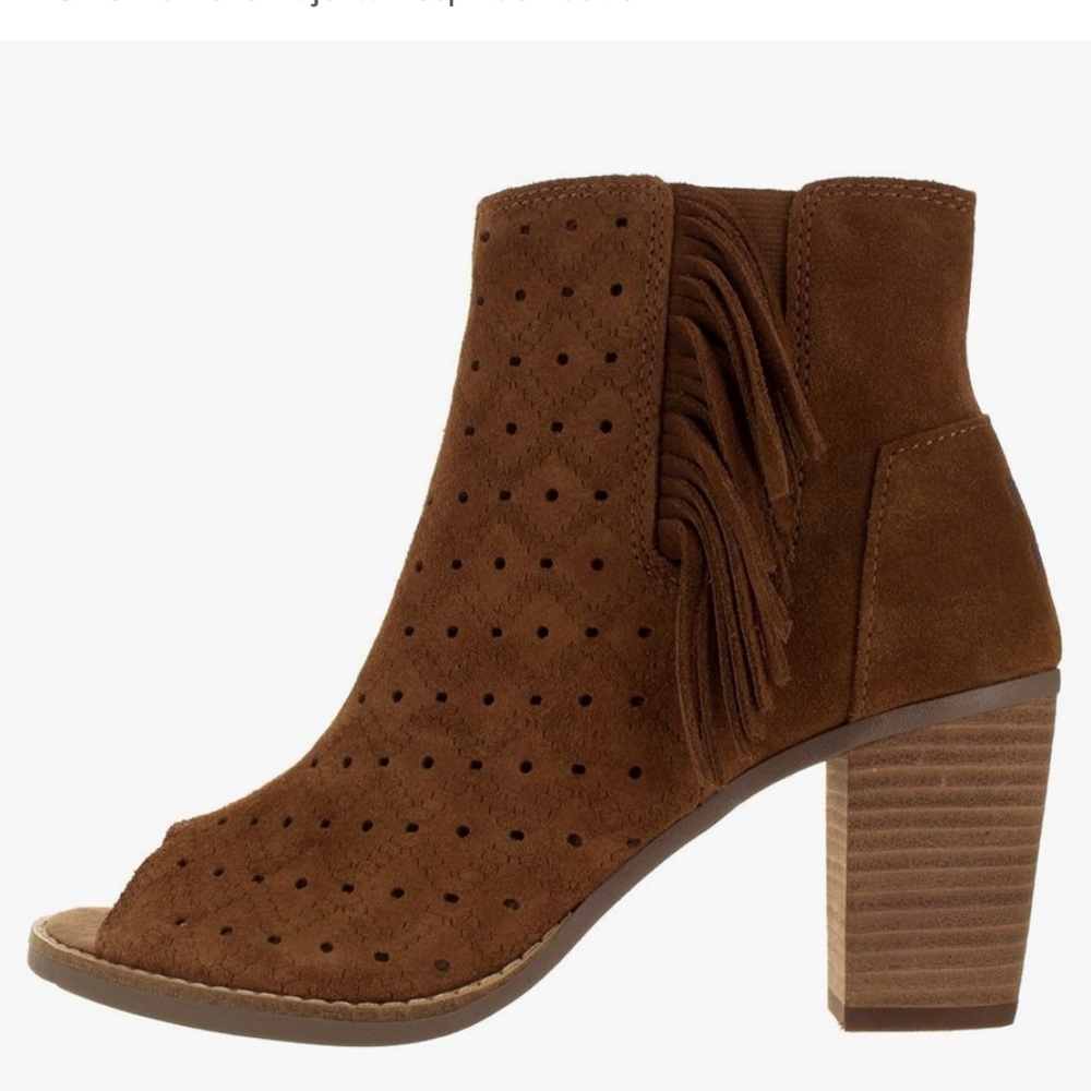 TOMS Majorca tan suede peep toe fringe ankle bootie women size 7.5